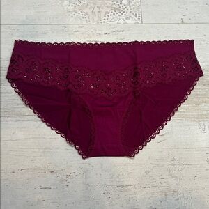 Victorias Secret Body by Victoria Maroon Lace Bikini Panties Large